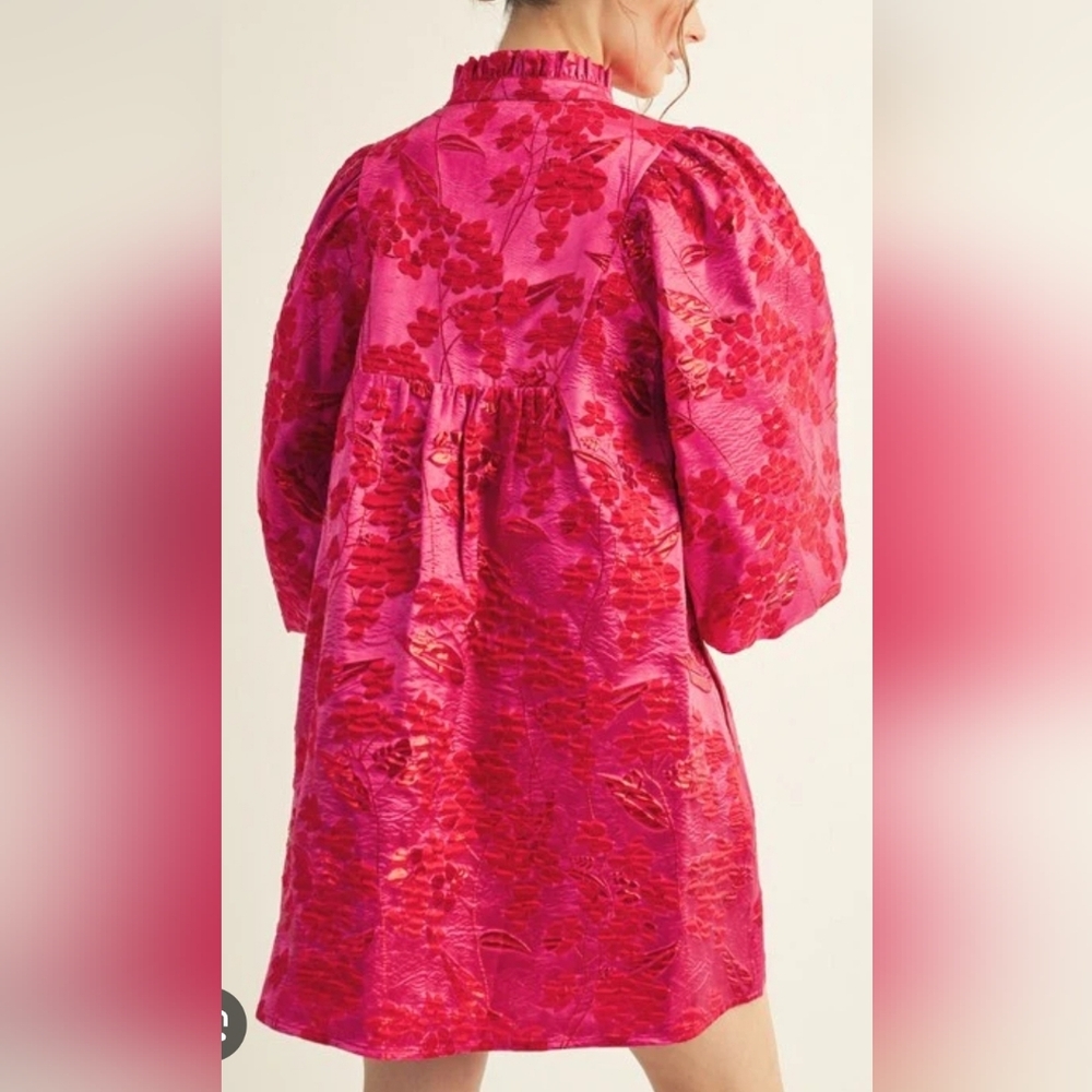Jodifl BOLD Floral Jacquard Mini Dress in Hot Pink Sz M - Picture 2 of 5